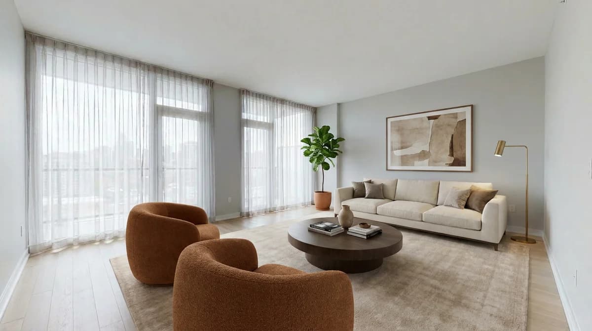 The same room shown as a furnished e-design concept