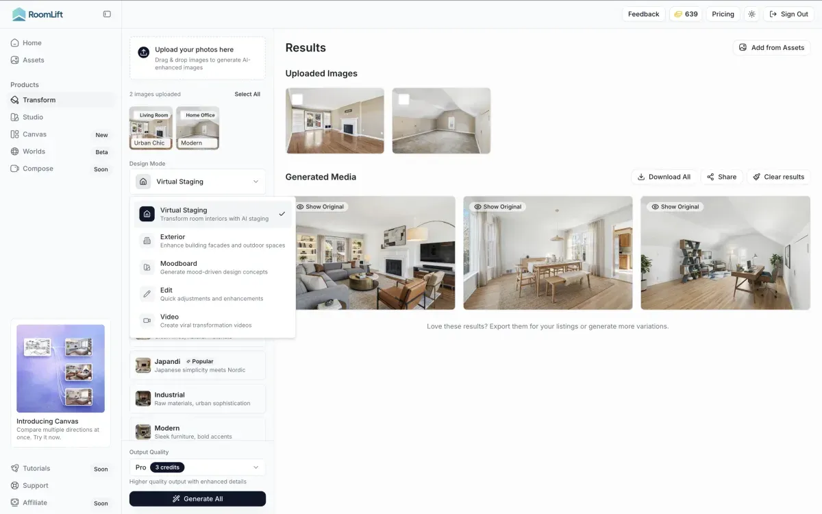 AI room transformation showing style change