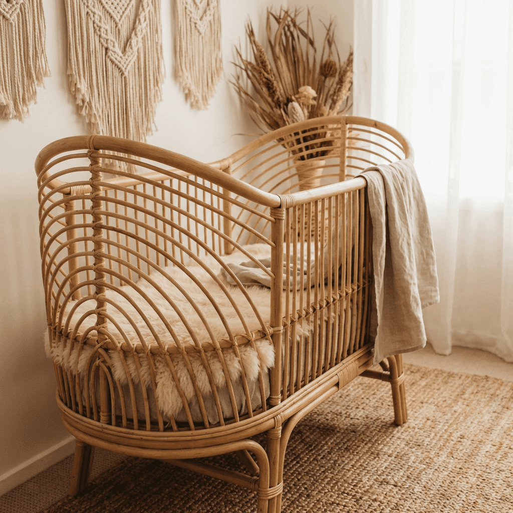 Choose a rattan or woven crib for an organic focal point