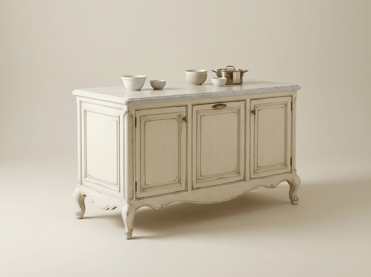 Painted kitchen island with marble top