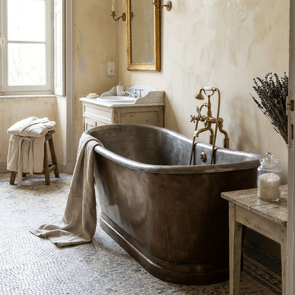 Choose a clawfoot or bateau tub as the room's centerpiece
