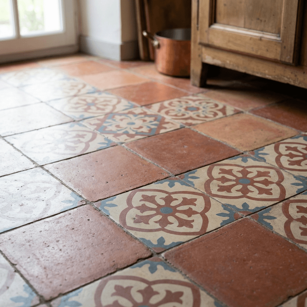 Add terracotta or encaustic cement tiles for the floor