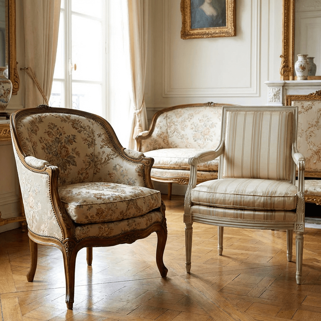 Use a mix of Louis XV and Louis XVI seating for variety