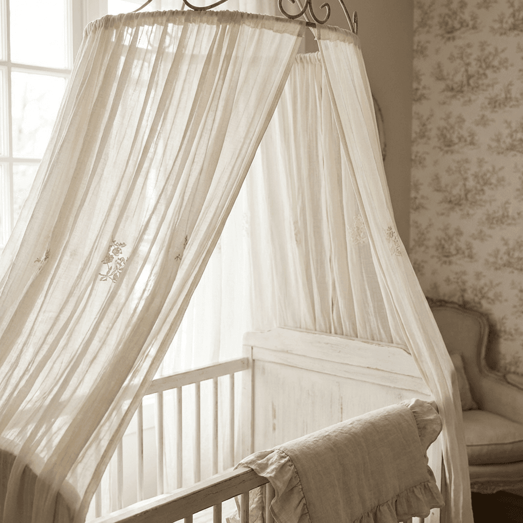 Hang sheer canopy fabric above the crib for softness