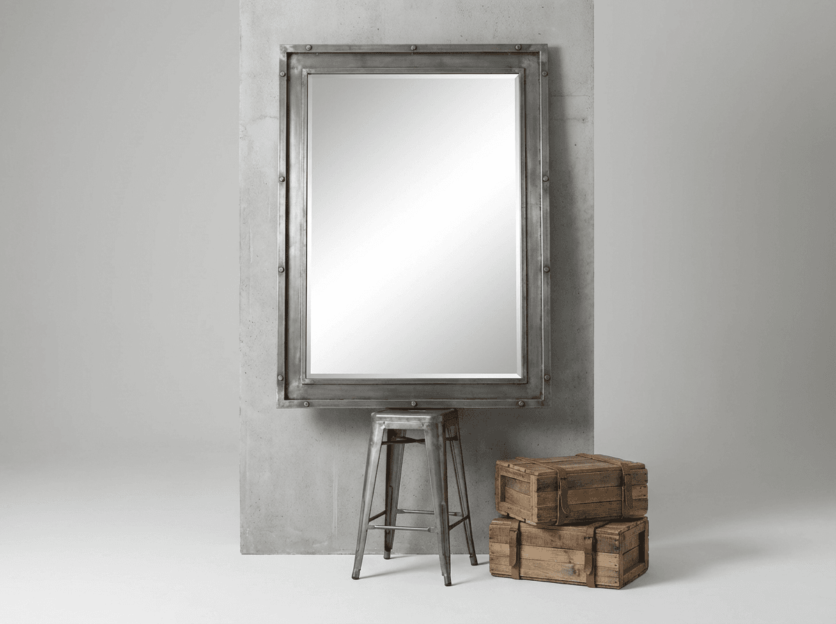 Industrial mirror with steel frame