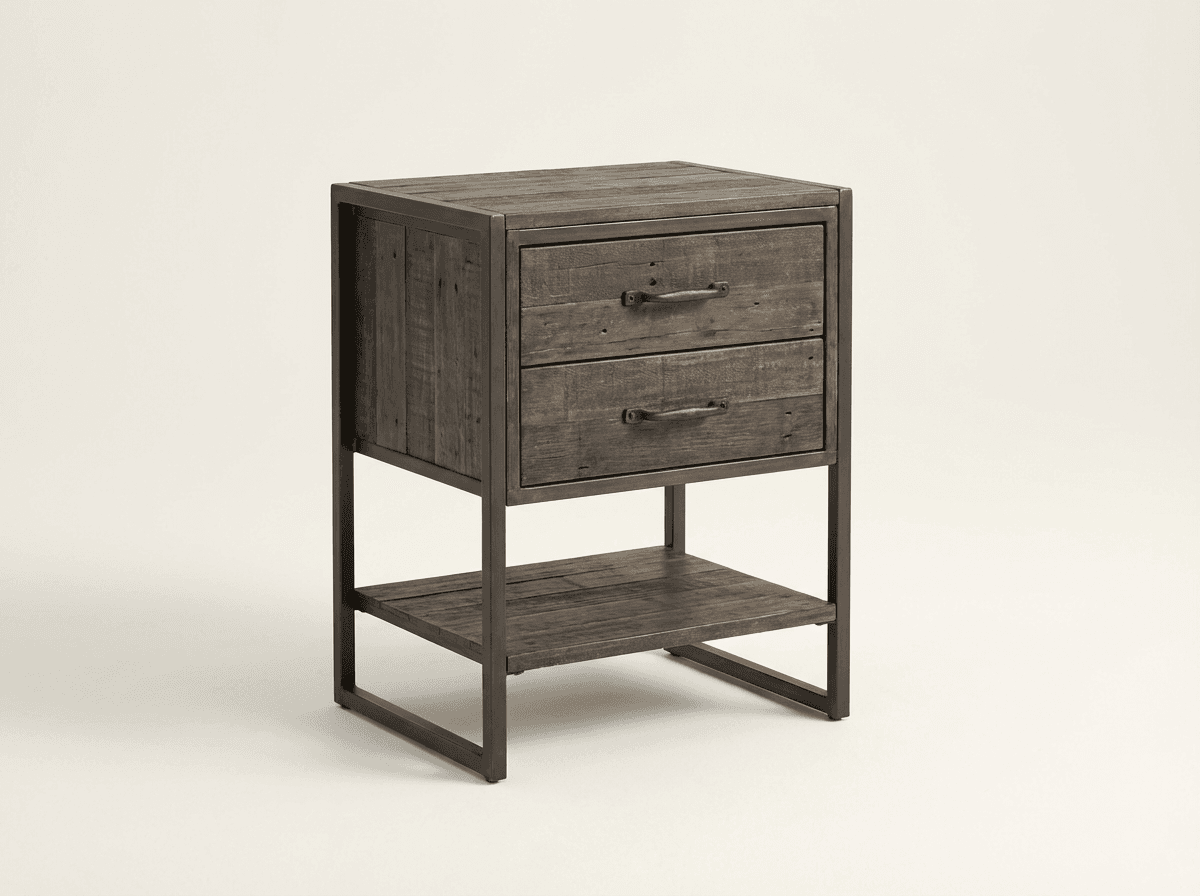 Reclaimed wood and metal nightstand