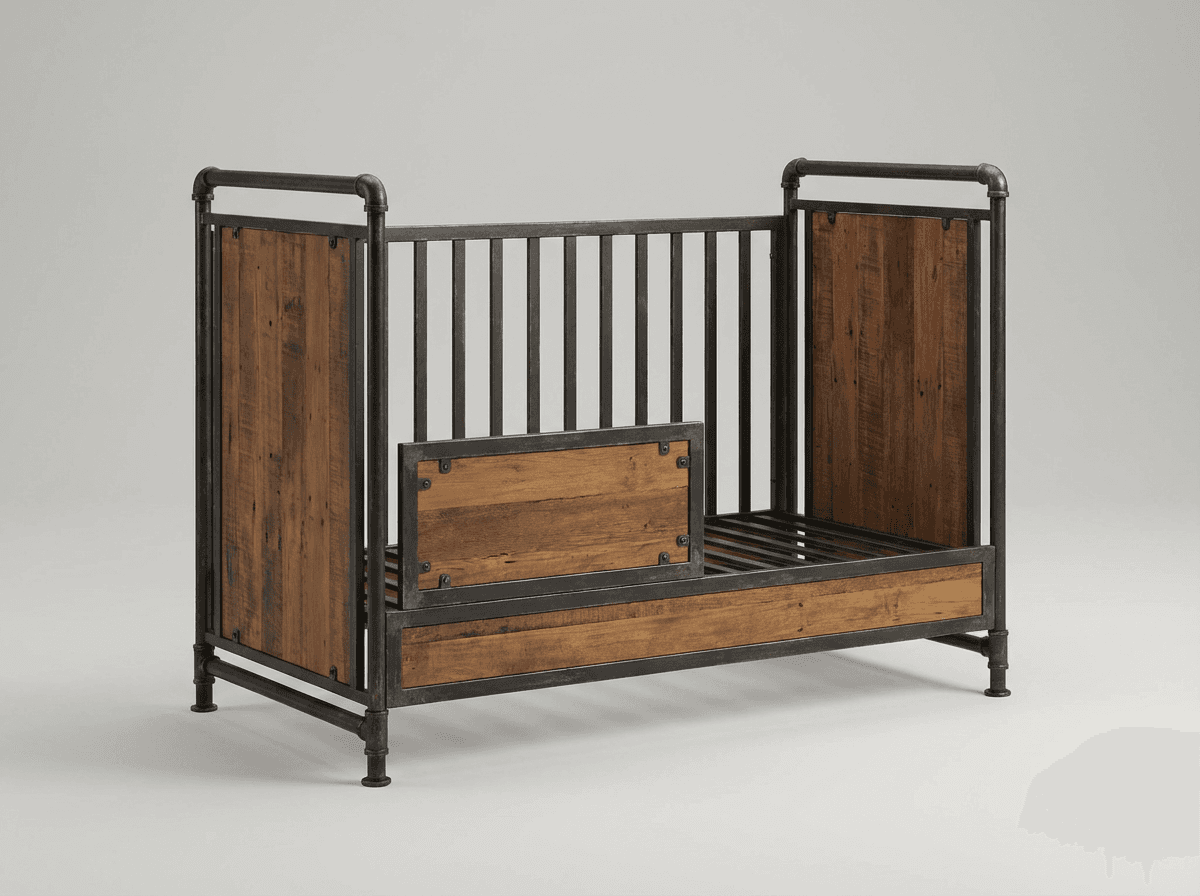 Metal and wood convertible crib