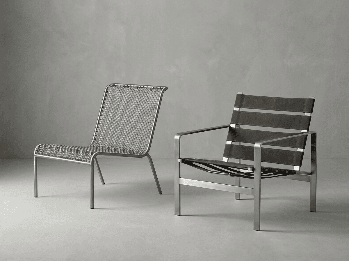 Metal mesh or strap lounge chairs