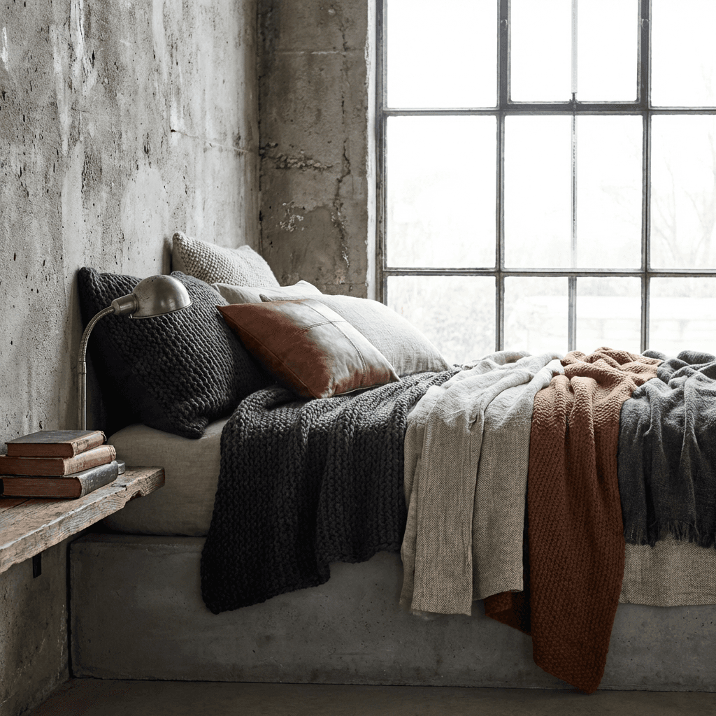 Warm the concrete with layered textiles