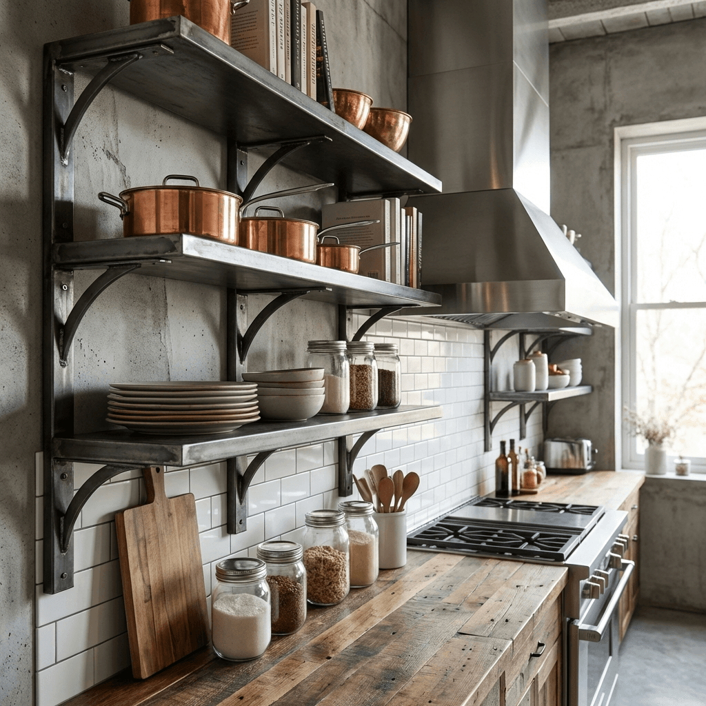 Hang open metal shelving instead of upper cabinets