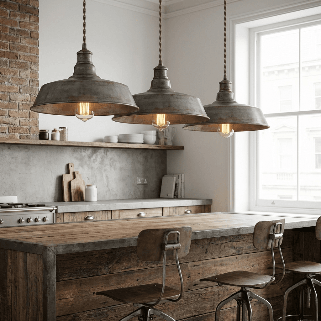Install oversized factory-style pendant lights