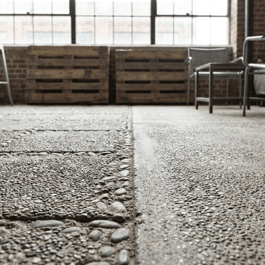 Lay concrete pavers or poured concrete with exposed aggregate