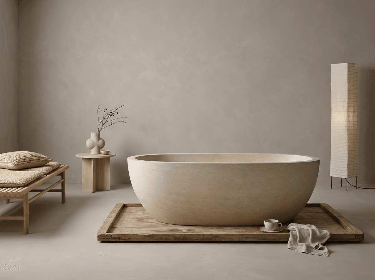 Freestanding stone soaking tub