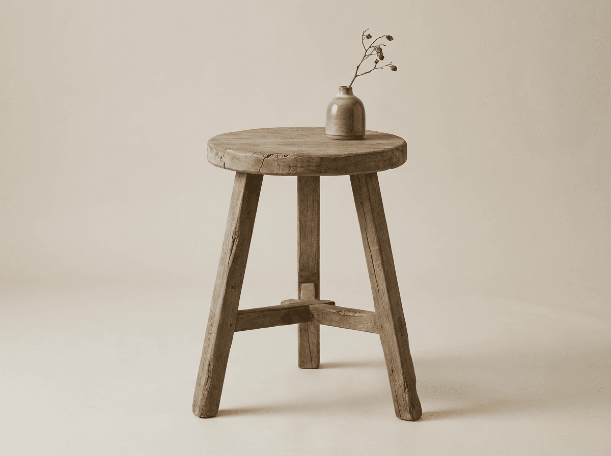 Wabi-sabi wooden stool nightstand