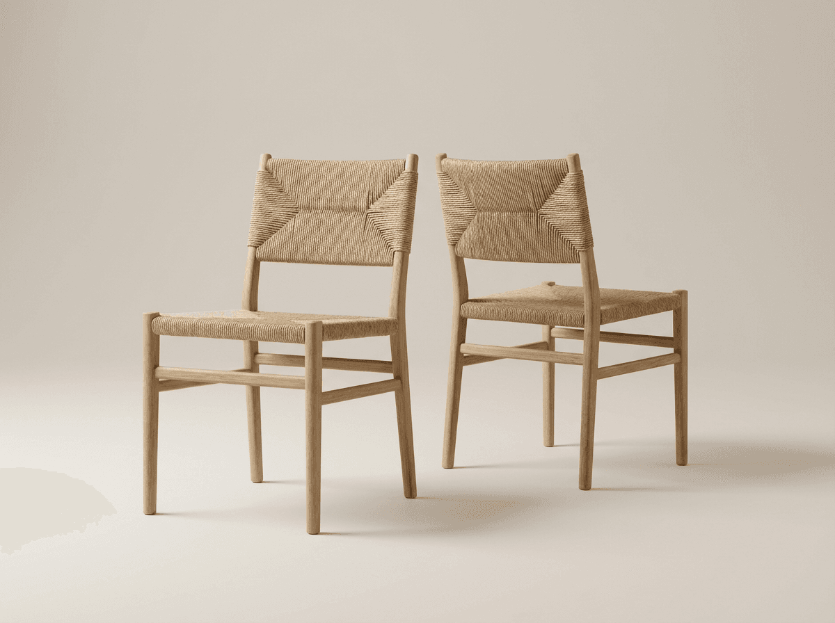 Woven-back dining chairs