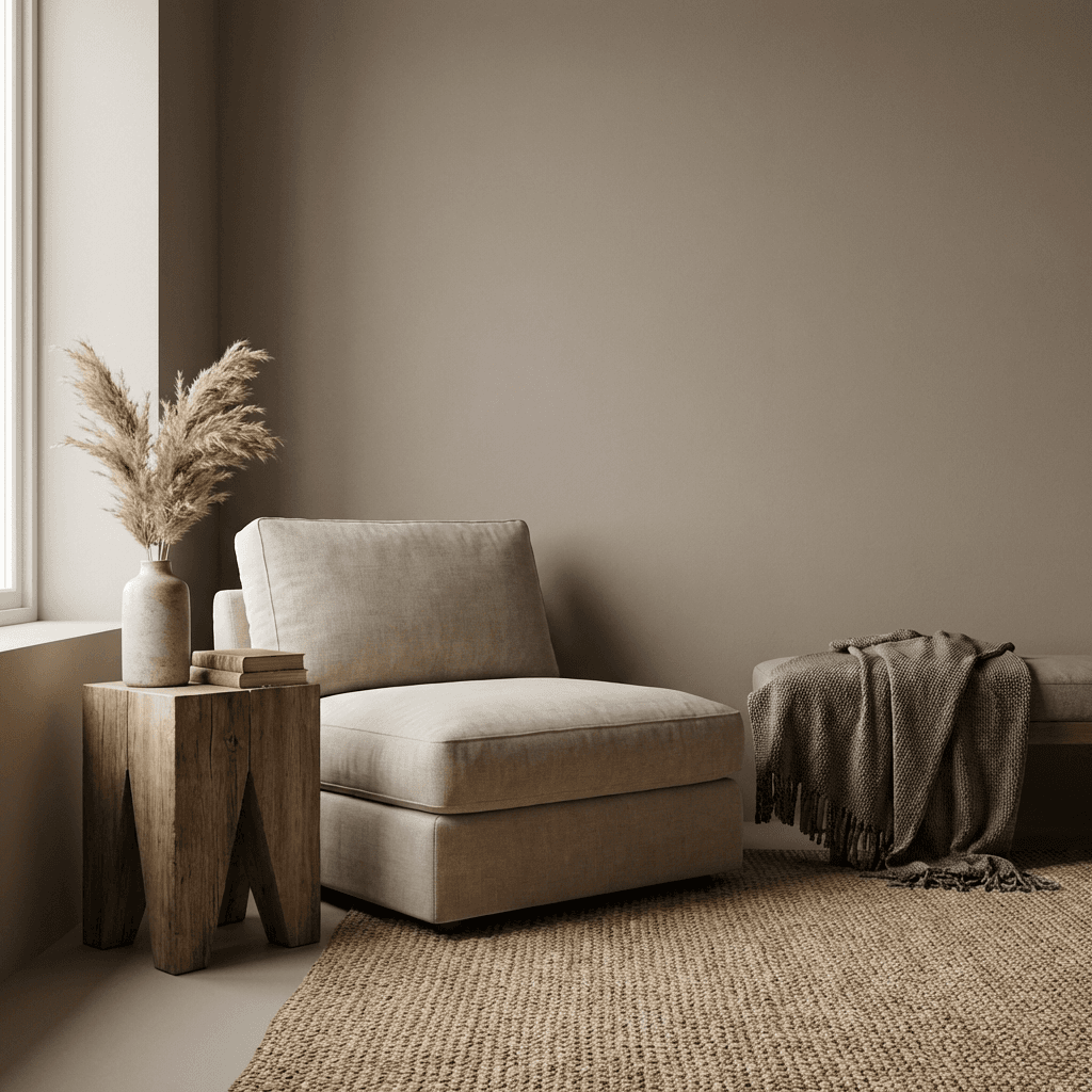 Ground the palette with muted earth tones