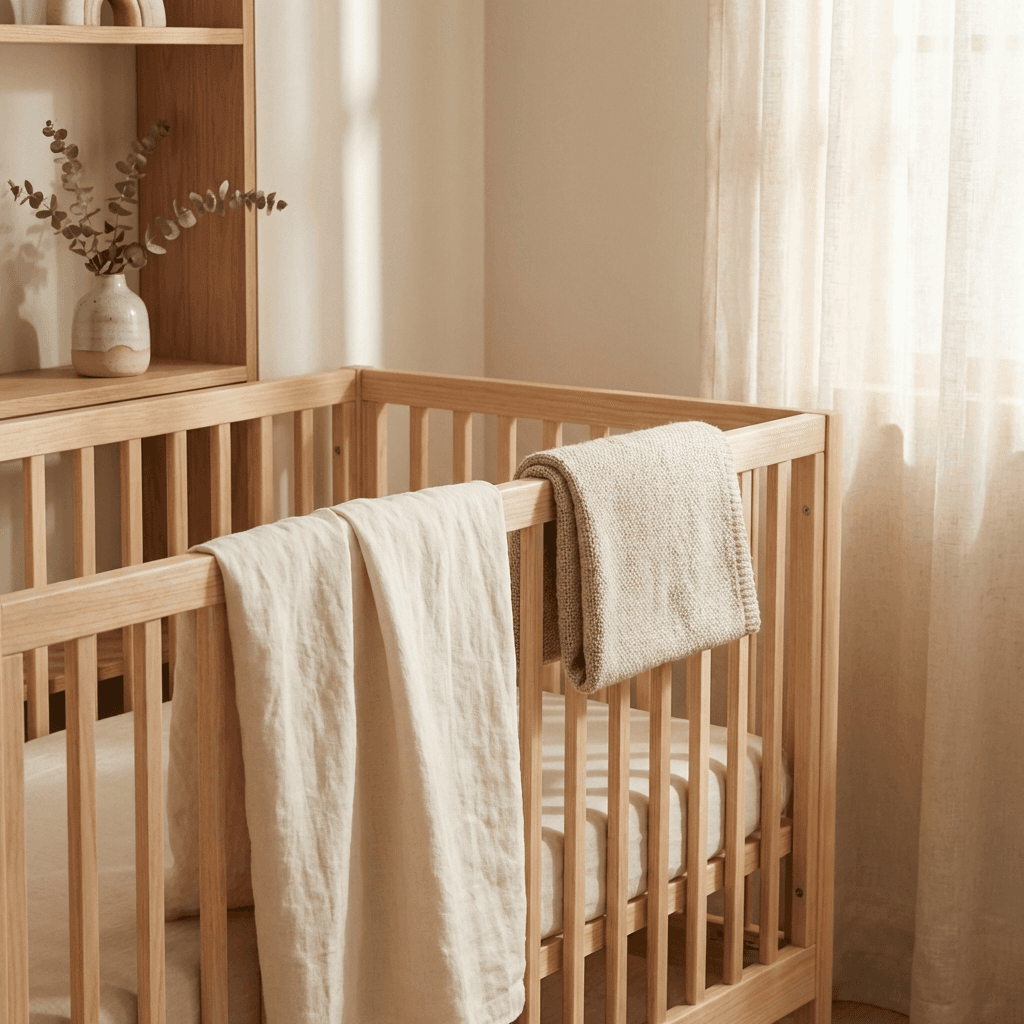Use a natural wood crib with minimal design