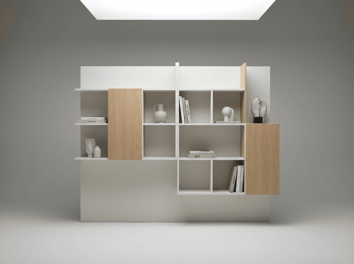 Integrated wall shelving unit
