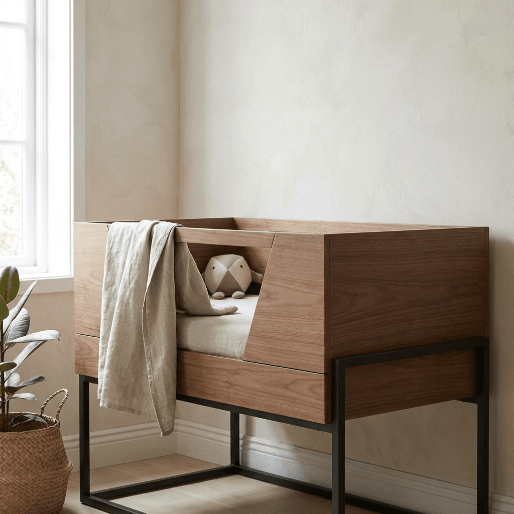 Select a crib with a minimal, geometric profile
