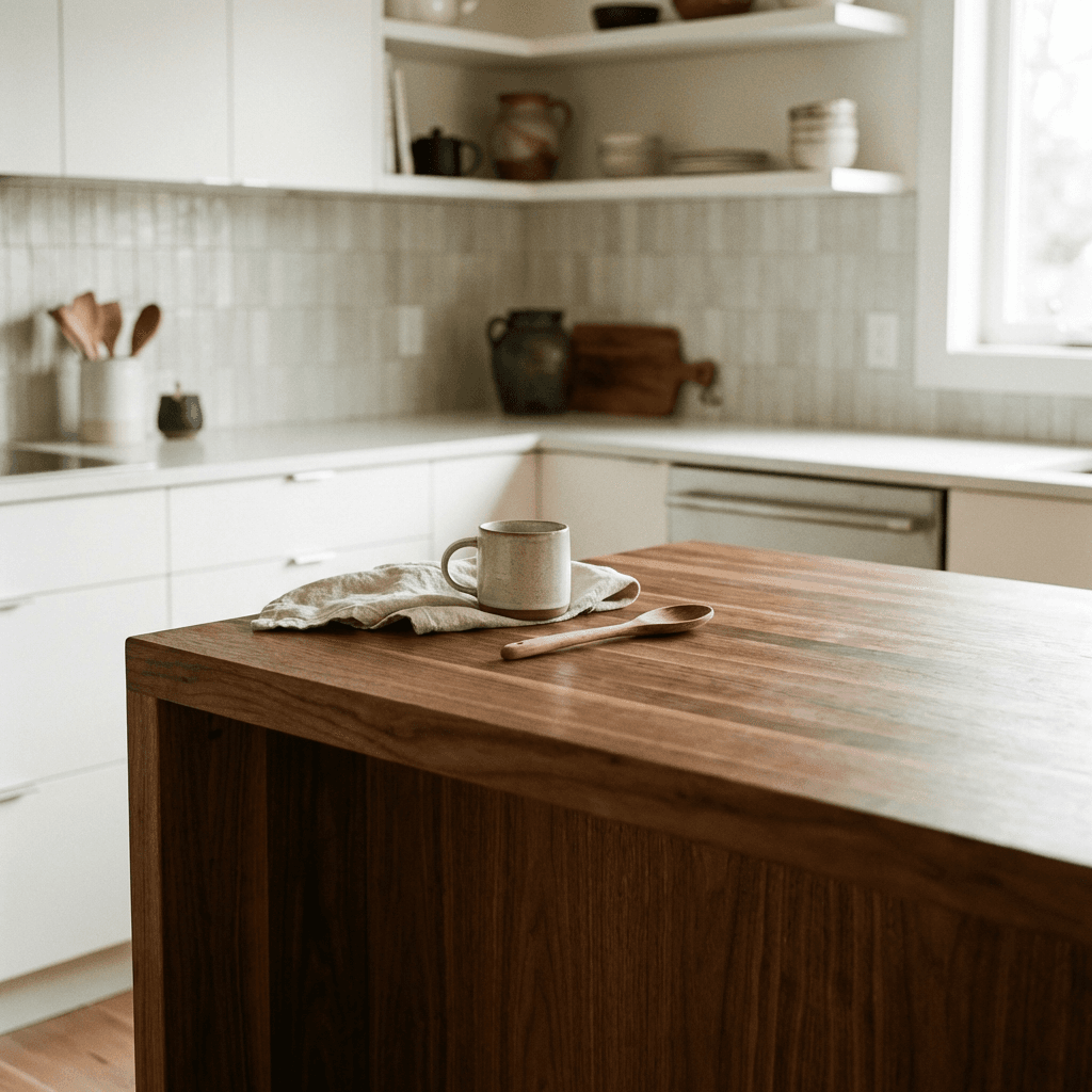Add warmth through a wood countertop or butcher block