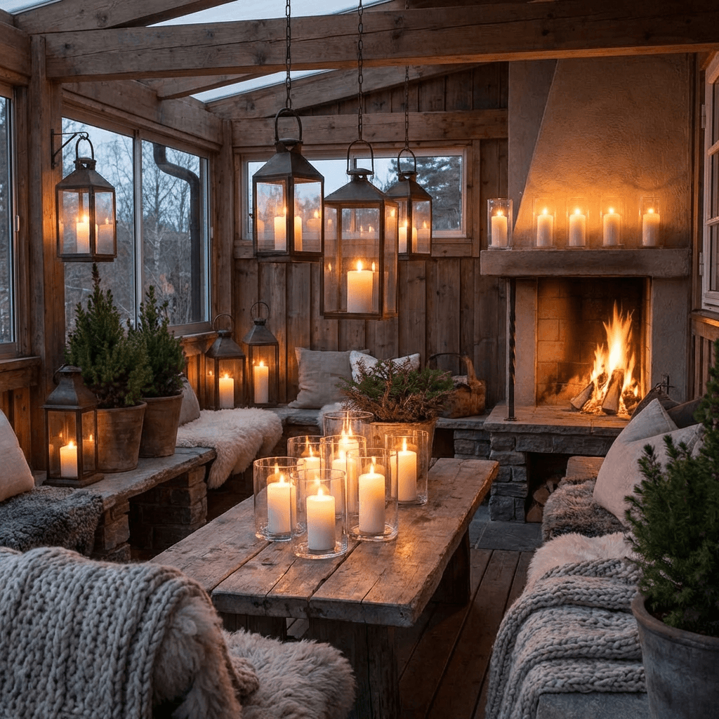 Light with candles, lanterns, and fire