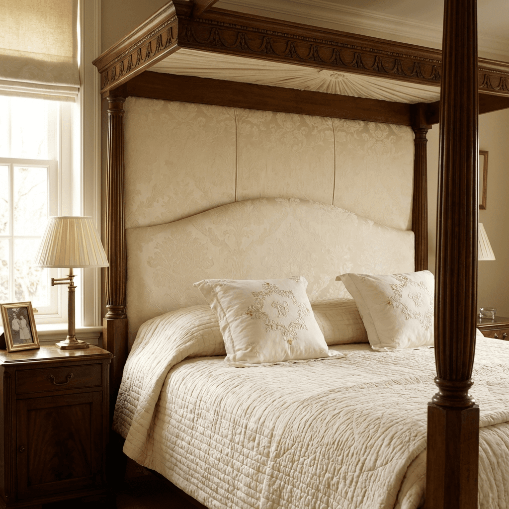 Anchor the room with an upholstered or four-poster bed