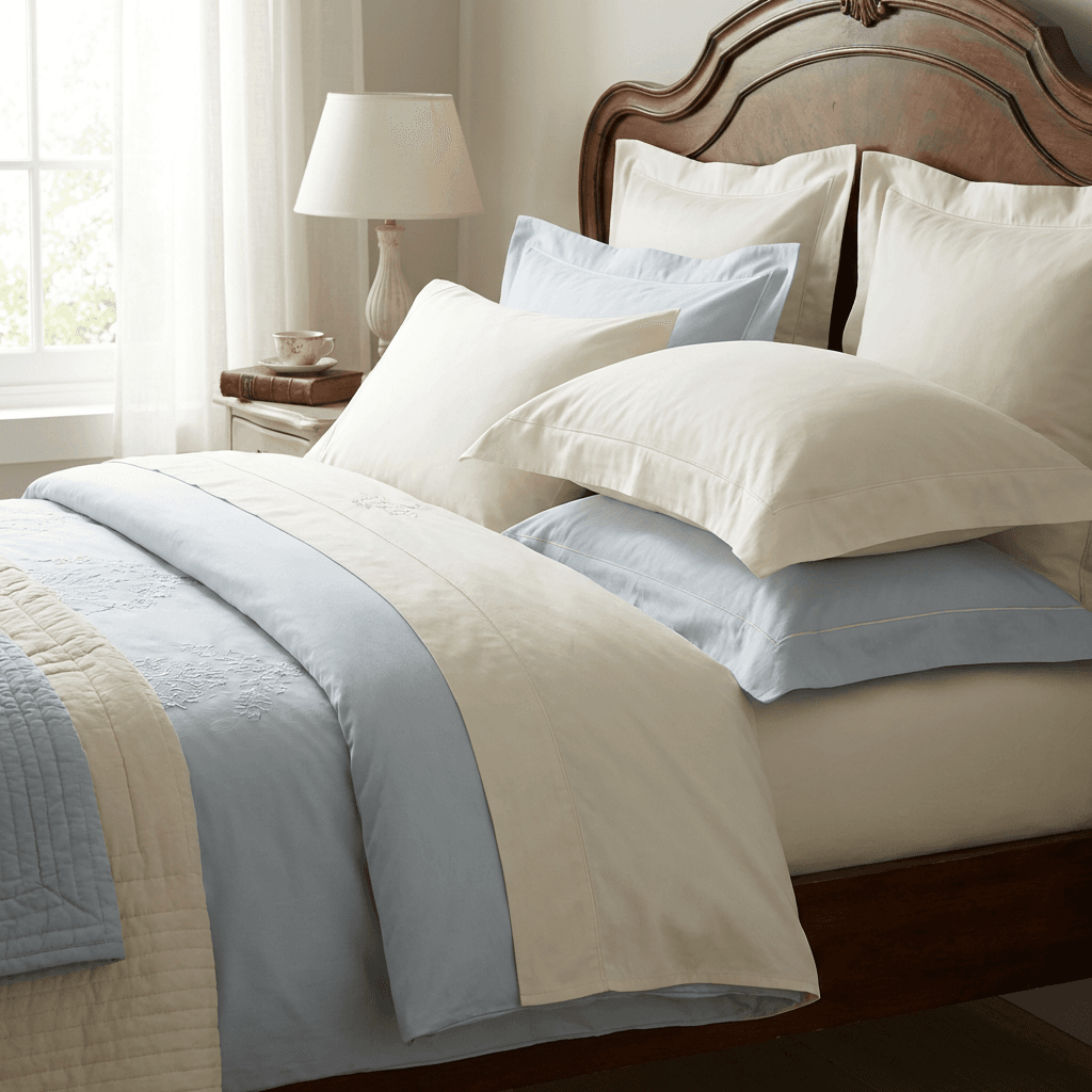 Layer the bed with structured, high-thread-count linens