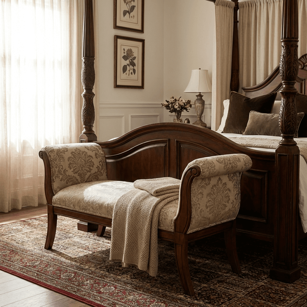 Add a bedroom bench or chaise at the foot of the bed