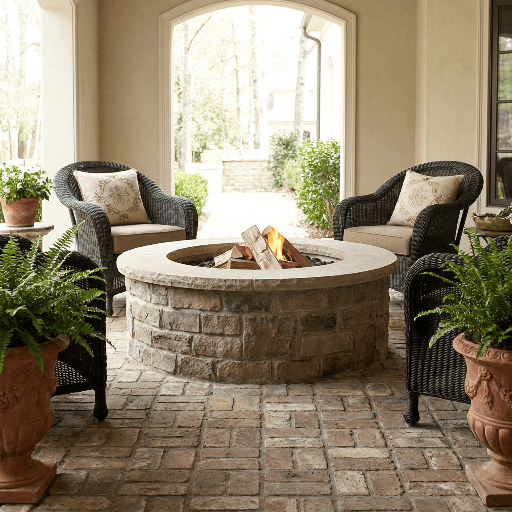 Add a focal point with a fountain, urn, or fire pit