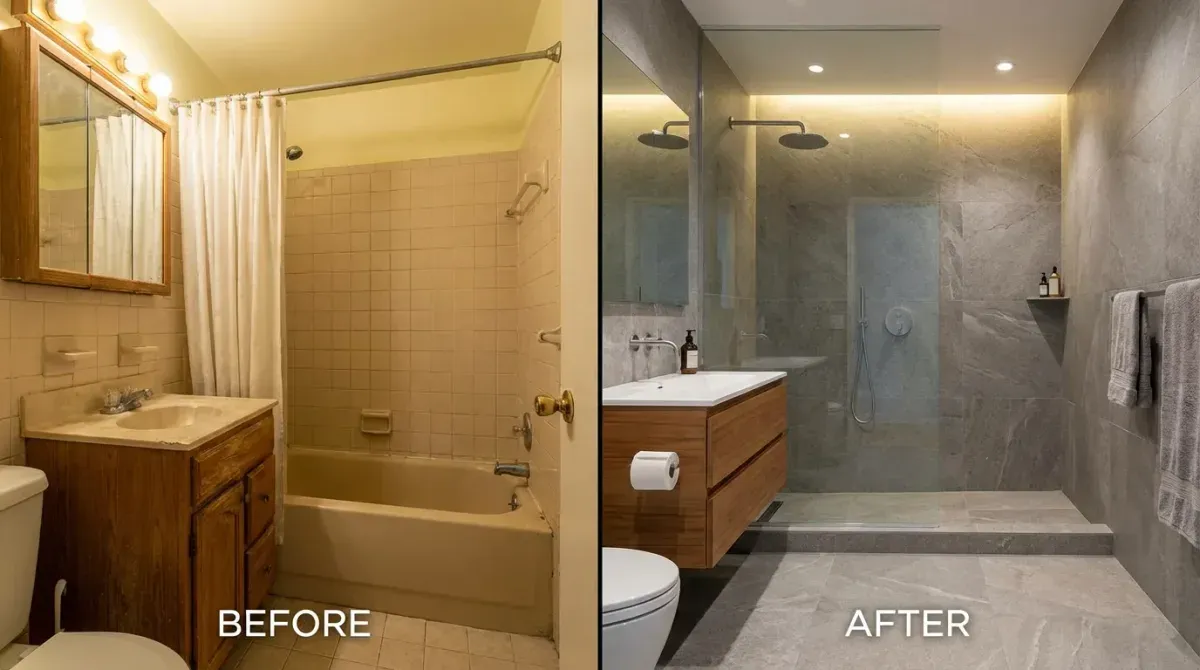Before and after AI bathroom design transformation
