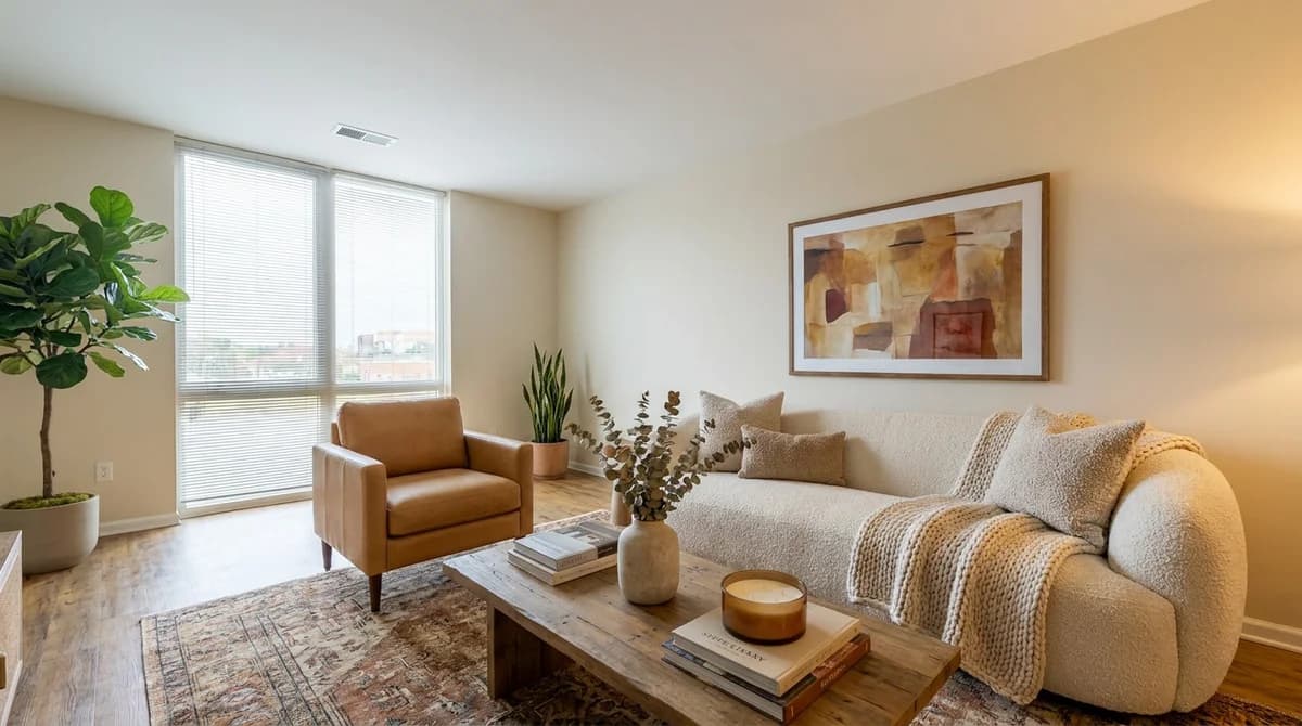 The same room styled as a short-term rental