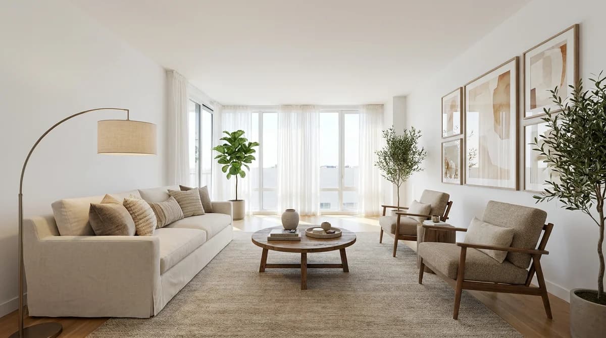 The same room turned into a photorealistic furnished design concept