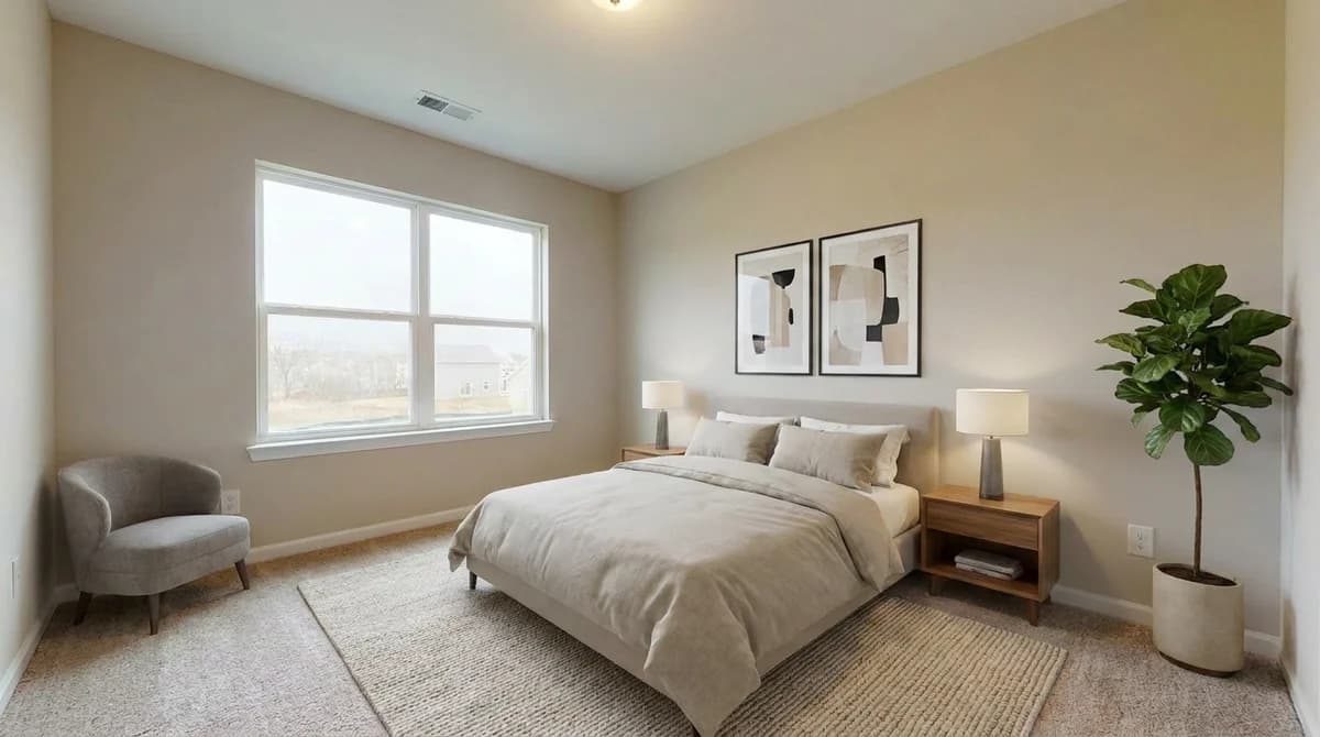The same bedroom furnished after AI virtual staging