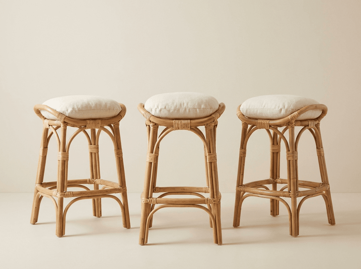 Rattan bar stools with cushioned seats