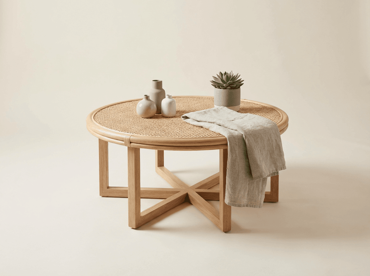 Round rattan coffee table