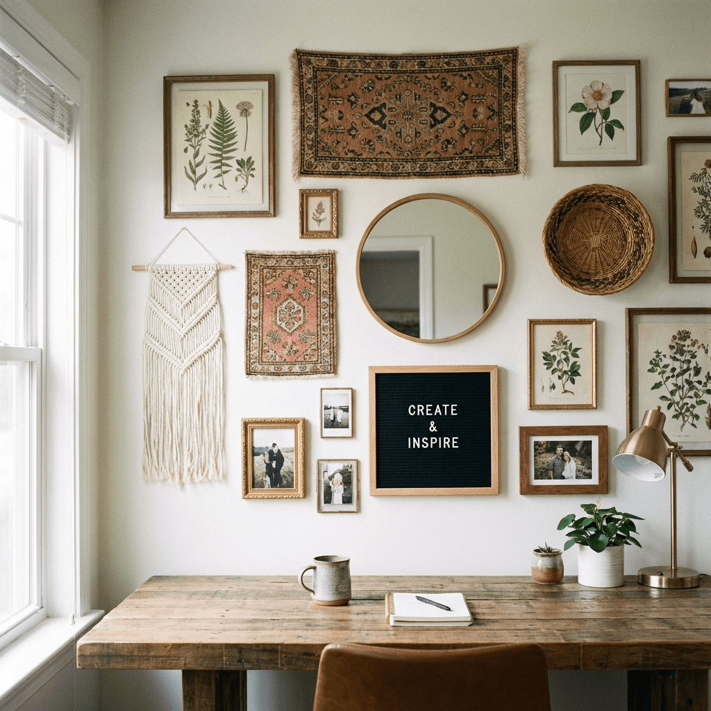 Create a gallery wall of inspiration above the desk