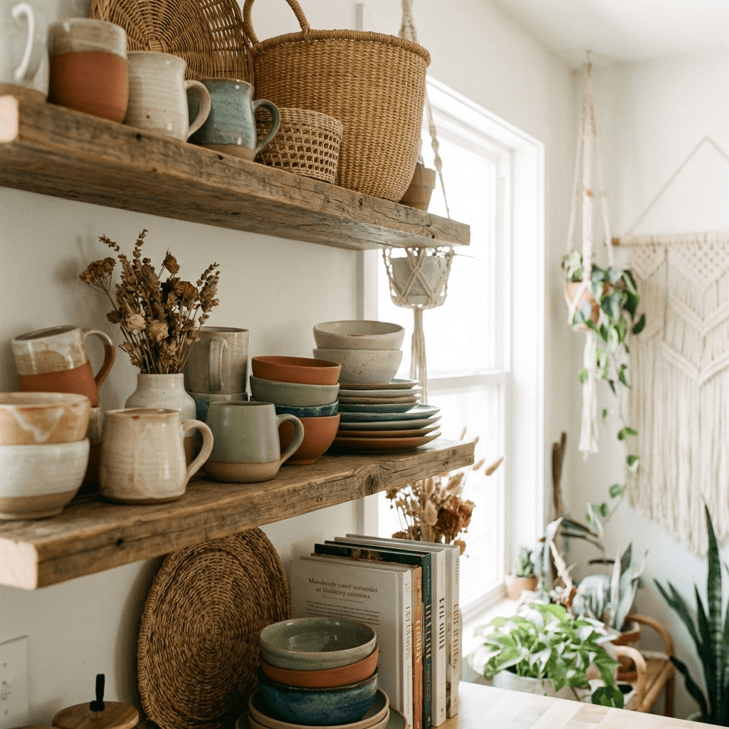 Display handmade ceramics on open shelving