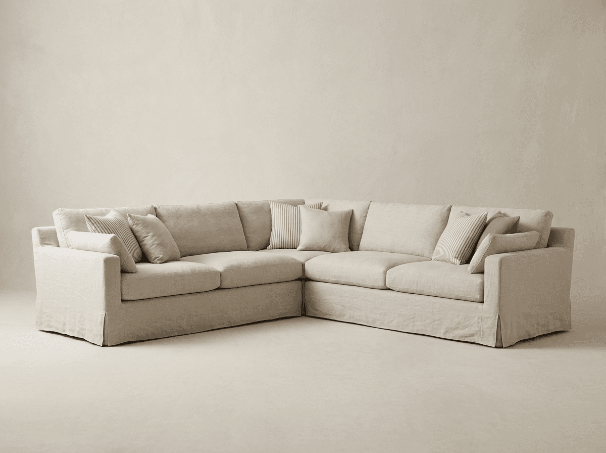 Linen slipcovered sectional sofa