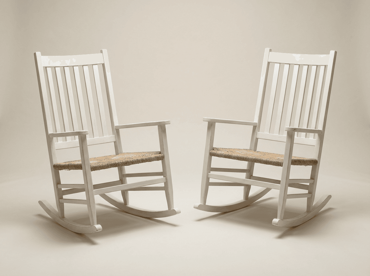 White-painted wooden rocking chairs