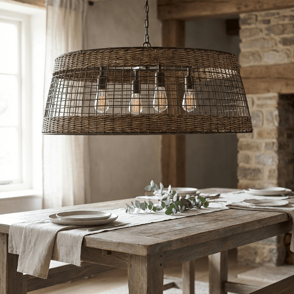 Hang a statement pendant or chandelier low over the table