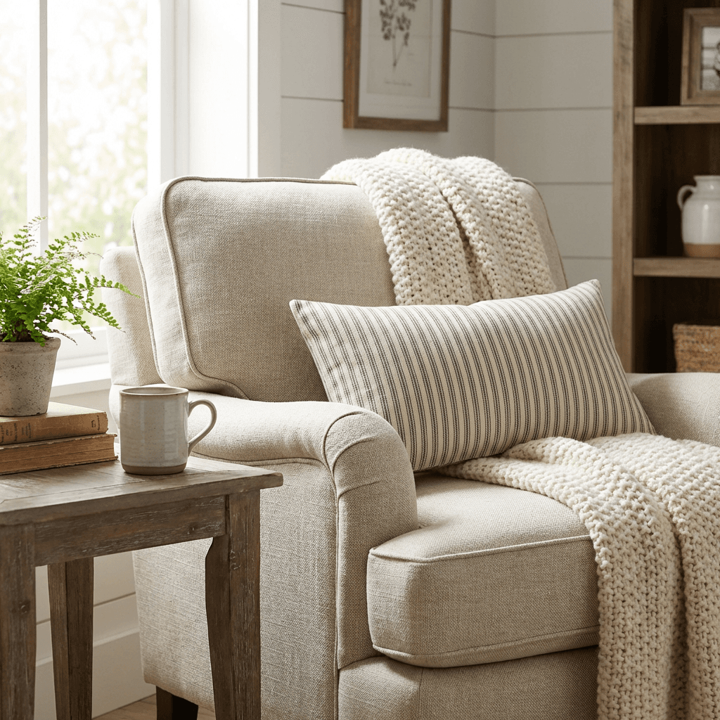 Add a comfortable reading chair in a natural fabric