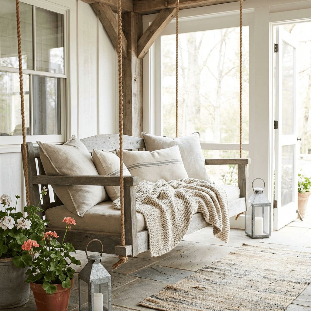 Hang a porch swing for the signature farmhouse moment