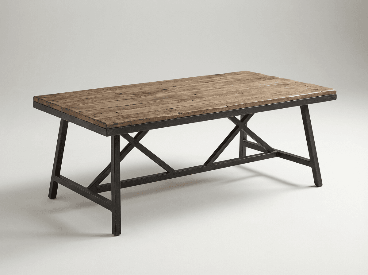 Reclaimed wood and iron coffee table