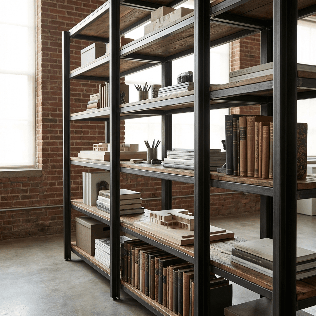 Use metal open-frame shelving for storage