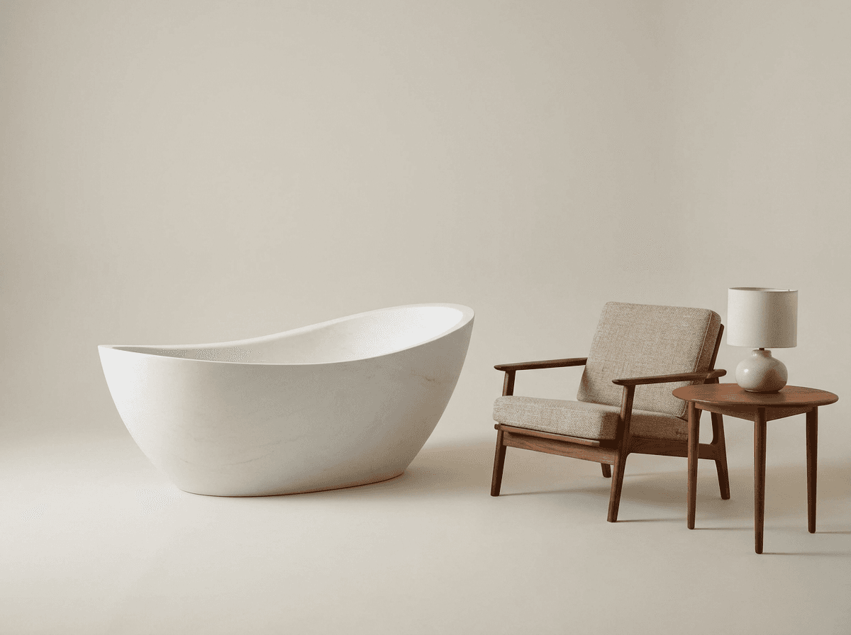 Freestanding soaking tub with organic lines