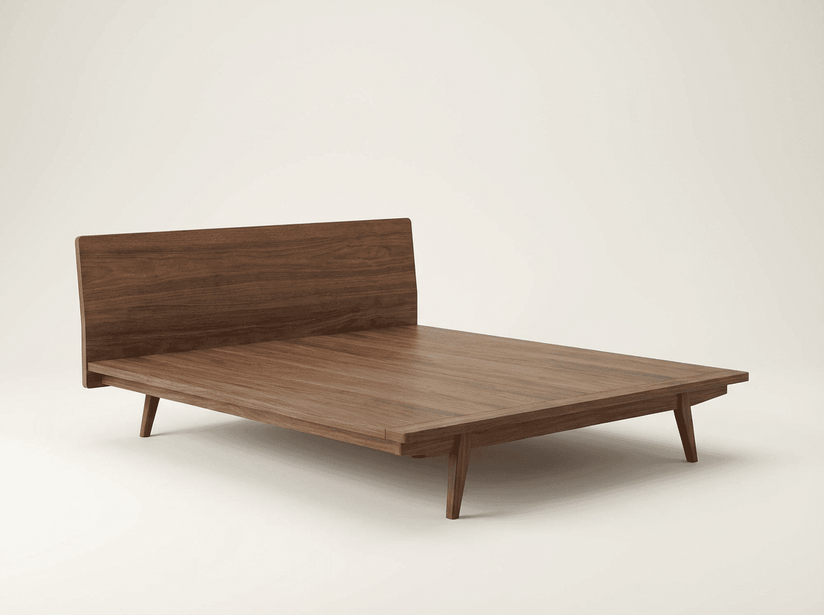 Low-profile walnut platform bed