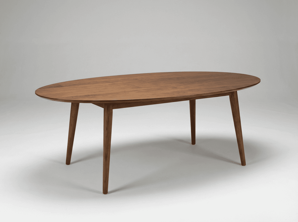 Oval walnut dining table with splayed legs