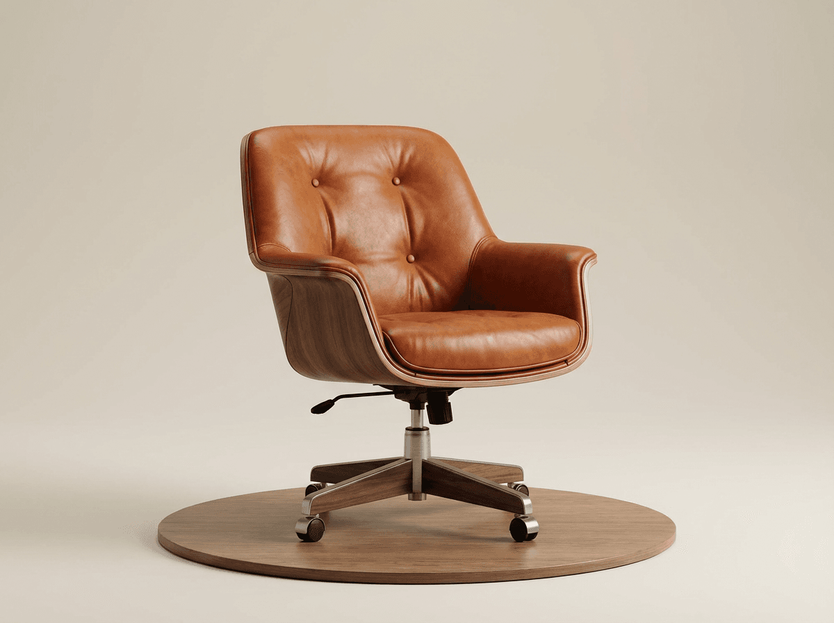 Leather-upholstered swivel desk chair