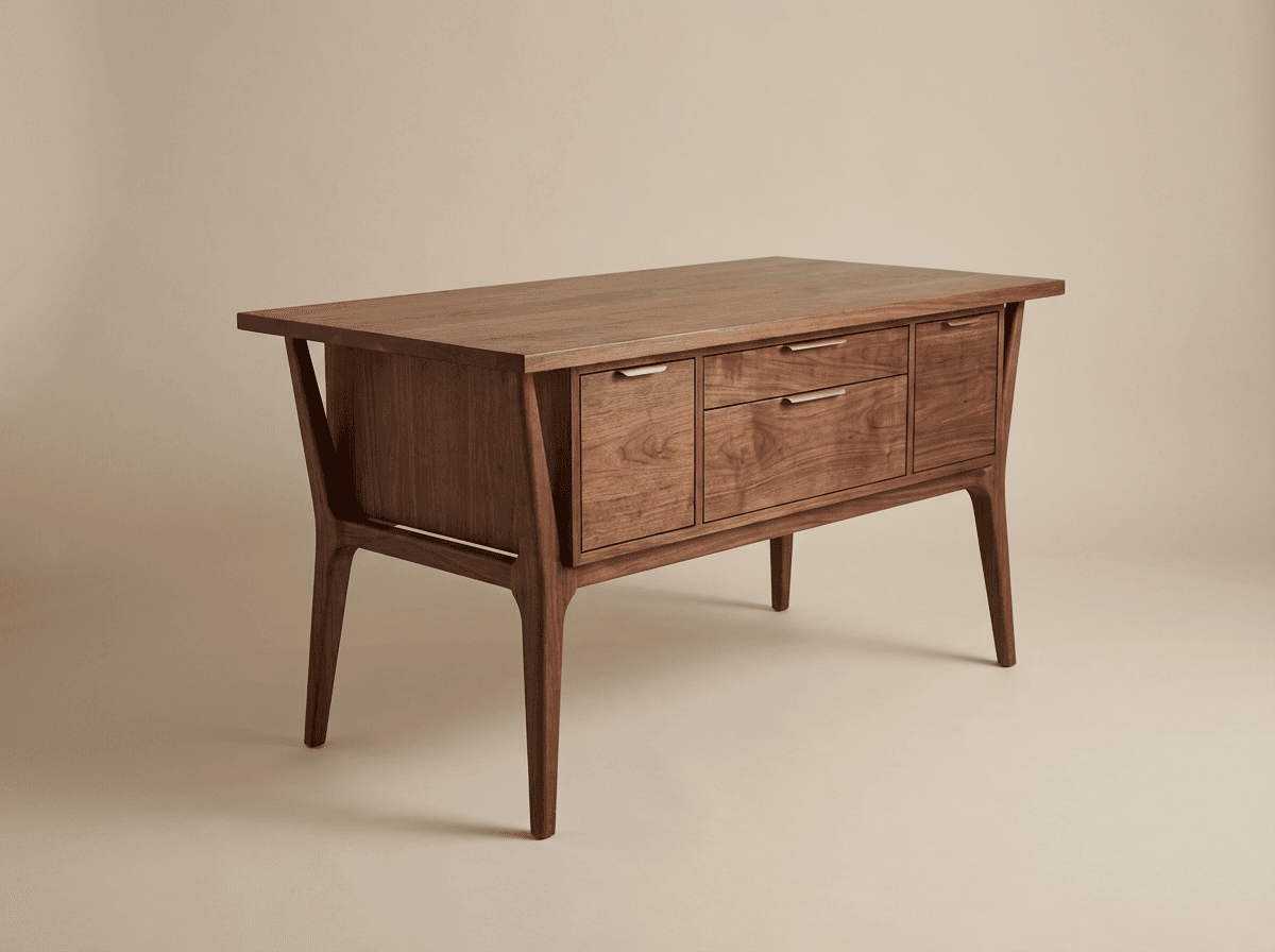 Walnut kitchen island with tapered legs