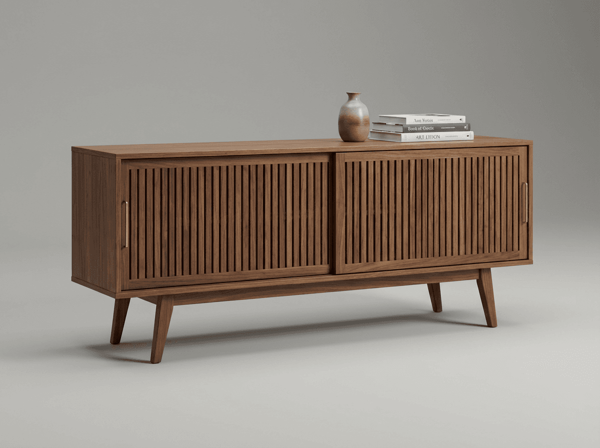 Low-profile walnut credenza